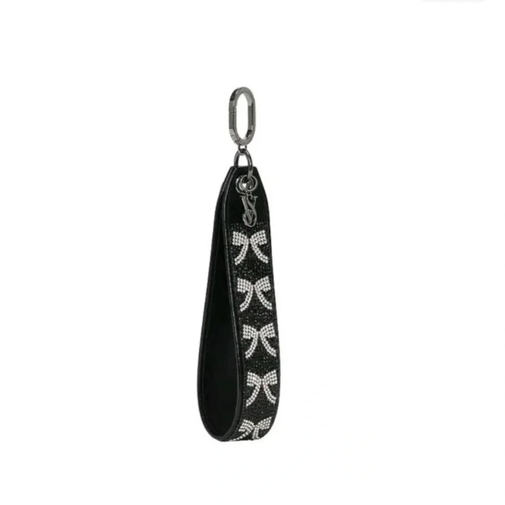 Victoria’s Secret PINK Rhinestone black and silver bow keychain wristlet